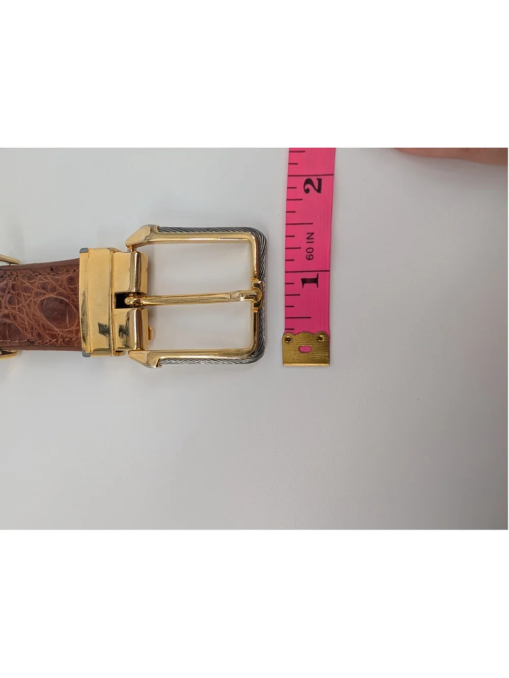 Vintage Brown Croc Embossed Leather Belt Gold Silver Cable Buckle 90s Western
